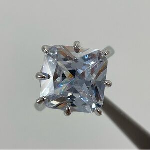 Ring Art Deco Solitaire Statement White Diamond CZ Asscher Cut Silver Plated